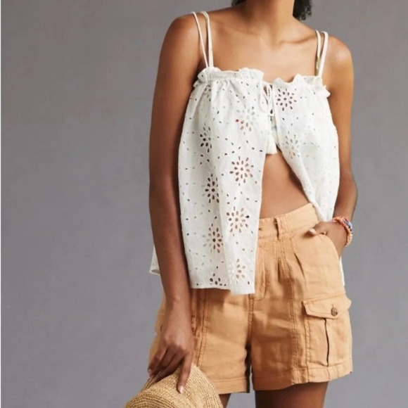 Anthropologie Maeve white TIE-FRONT LACE LAYER - One Size, eyelet, tassel - Picture 7 of 7